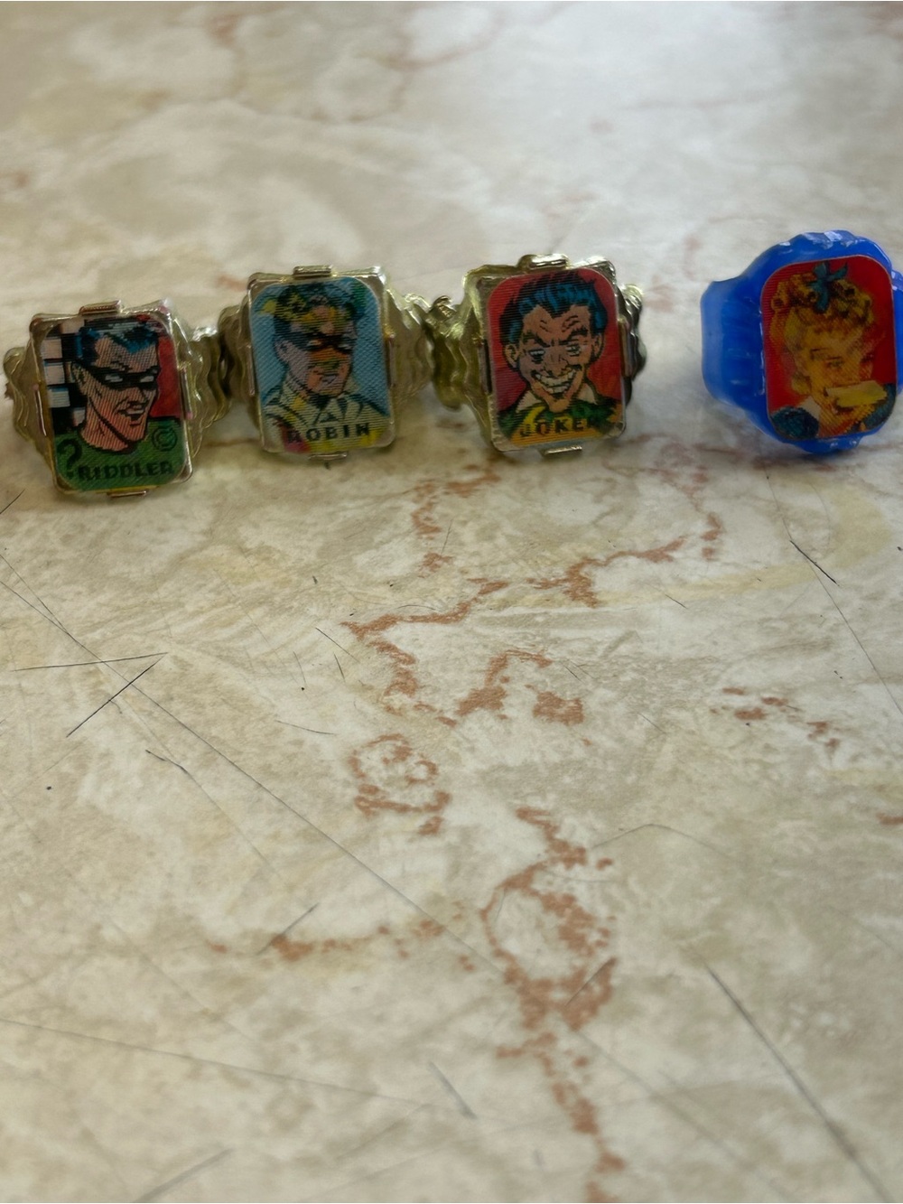 Rare VTG Flicker Rings Robin,Riddler,Joker & Sunbeam Girl from 1950-1960 era